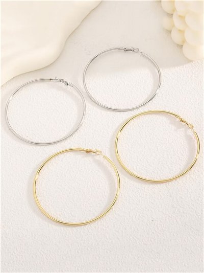 Pendientes aros tubulares 70 mm - Acero inoxidable