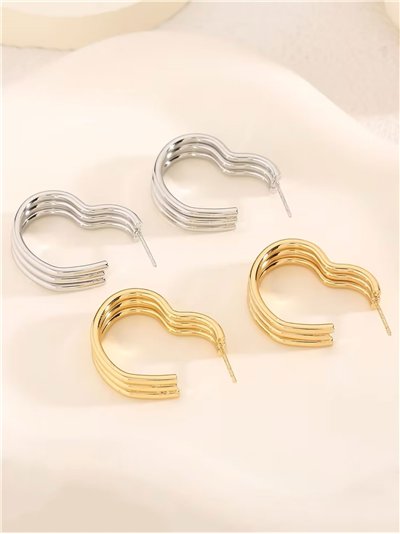 Pendientes aros efecto triple en forma de corazón - Acero inoxidable