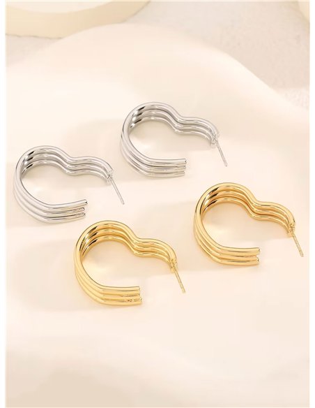 Pendientes aros efecto triple en forma de corazón - Acero inoxidable