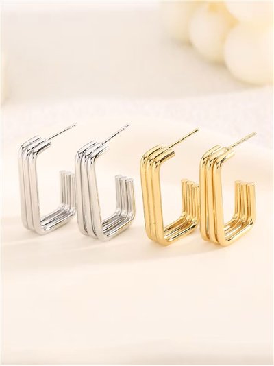 Pendientes aros rectangulares efecto triple - Acero inoxidable
