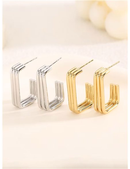 Pendientes aros rectangulares efecto triple - Acero inoxidable