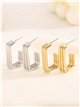 Pendientes aros rectangulares efecto triple - Acero inoxidable