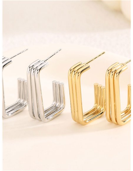 Pendientes aros rectangulares efecto triple - Acero inoxidable