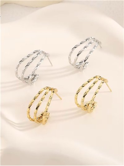 Pendientes aros trenzados efecto triple - Acero inoxidable