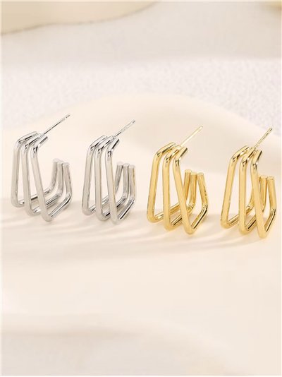 Pendientes aros rectangulares efecto triple - Acero inoxidable
