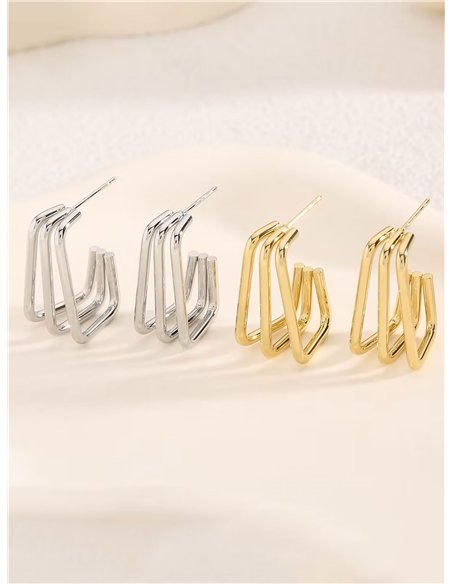 Pendientes aros rectangulares efecto triple - Acero inoxidable