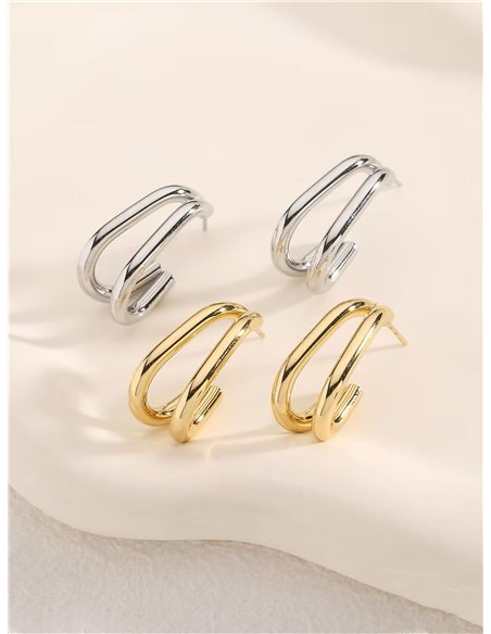 Double effect elongated hoop earrings - Stainless Steel