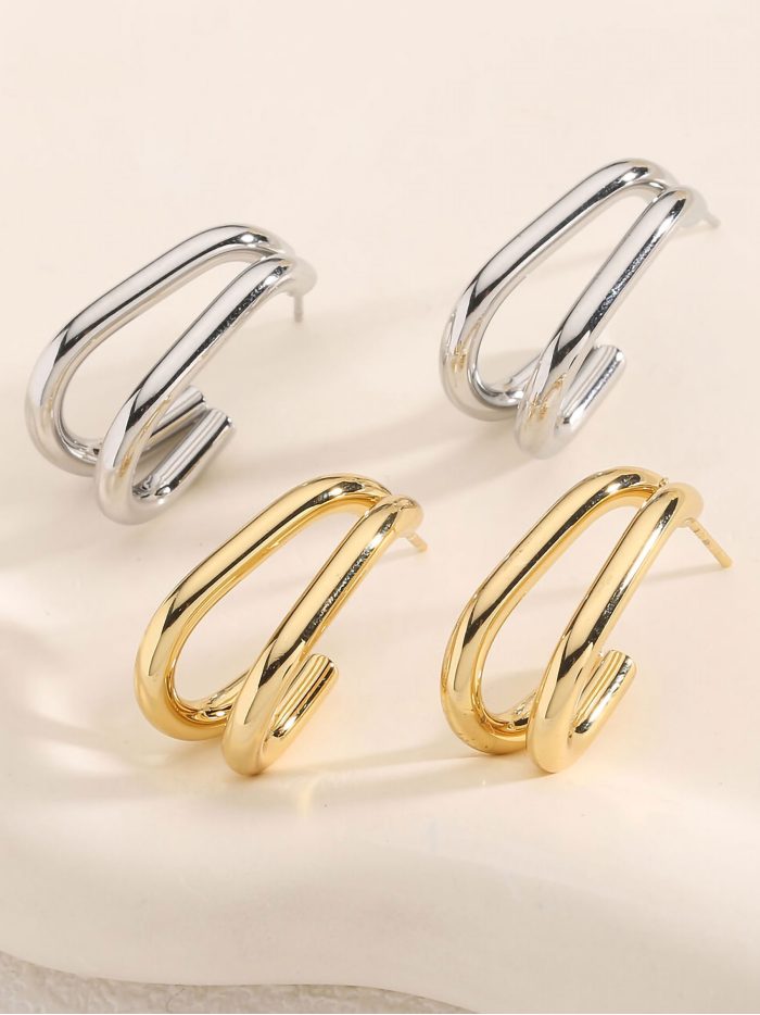 Pendientes aros alargados efecto doble - Acero inoxidable