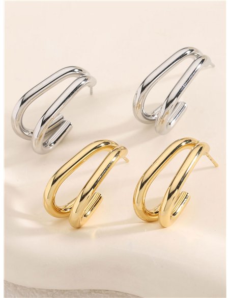Double effect elongated hoop earrings - Stainless Steel