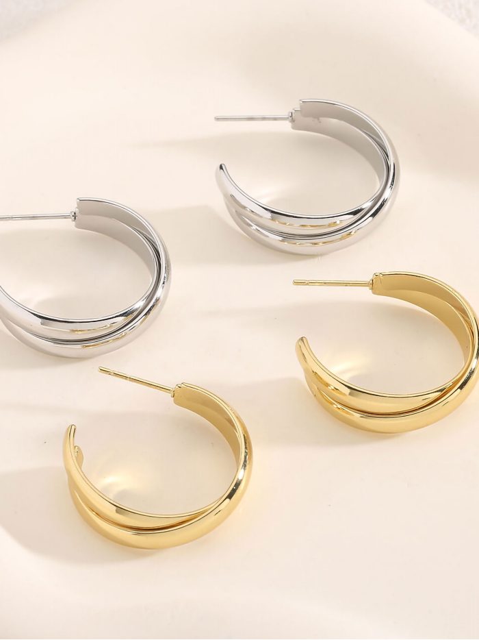 Pendientes aros cruzados - Acero inoxidable