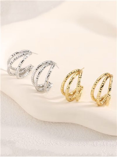 Pendientes aros efecto triple - Acero inoxidable