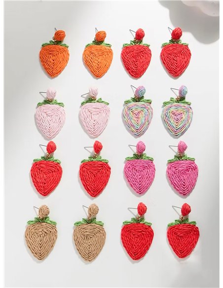 Raffia effect strawberry earrings - Stainless Steel