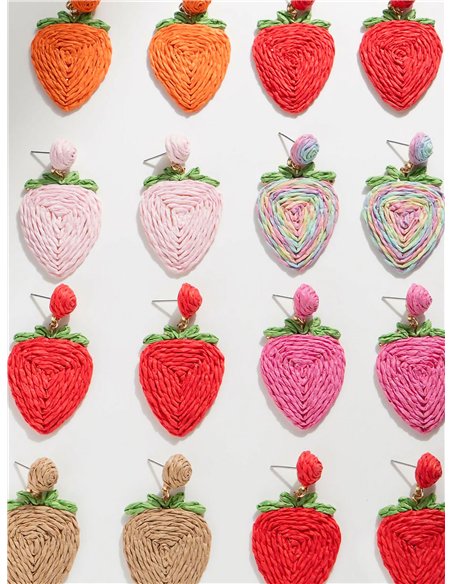 Raffia effect strawberry earrings - Stainless Steel