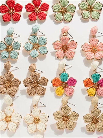 Pendientes flores efecto rafia - Acero inoxidable 2