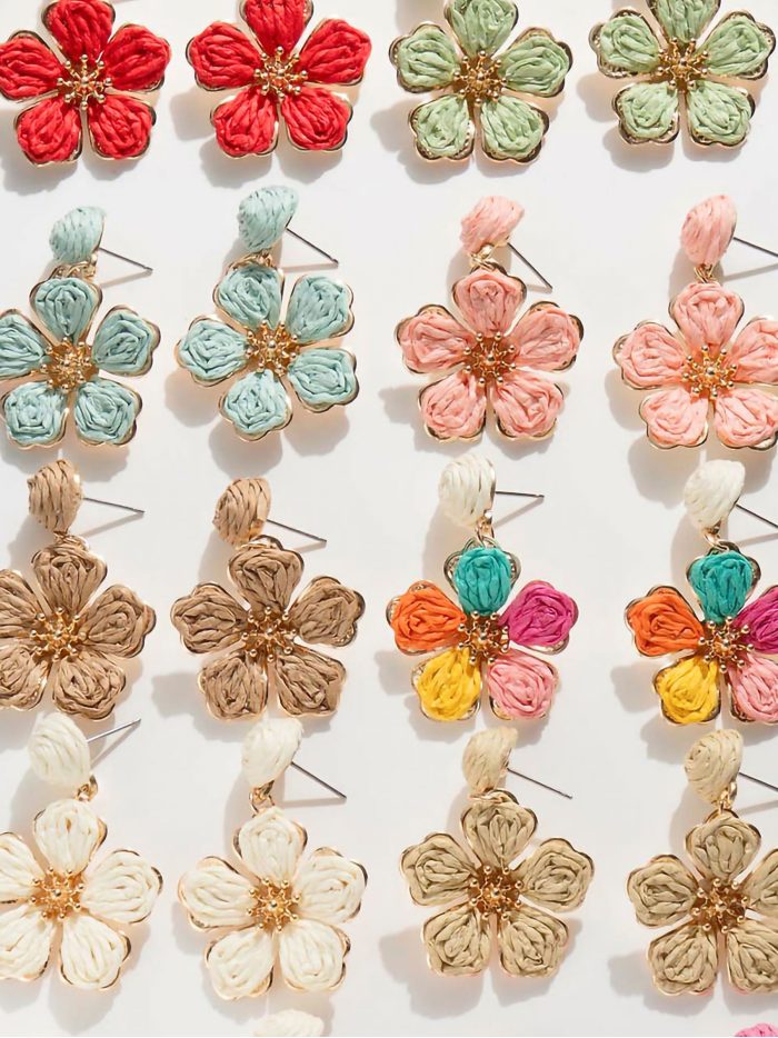 Pendientes flores efecto rafia - Acero inoxidable