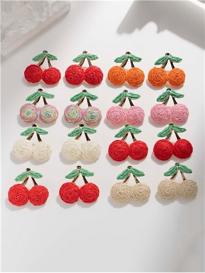 Pendientes cerezas efecto rafia - Acero inoxidable