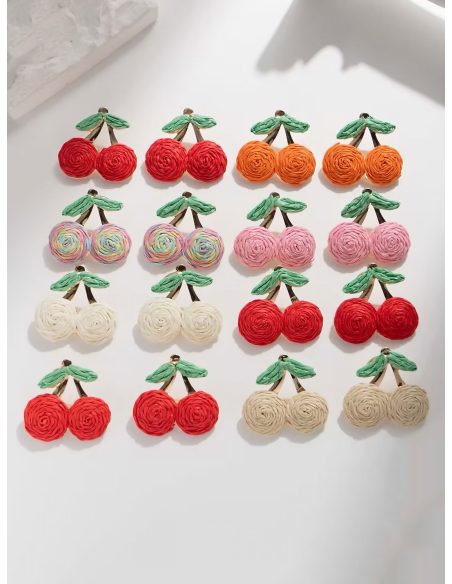 Pendientes cerezas efecto rafia - Acero inoxidable