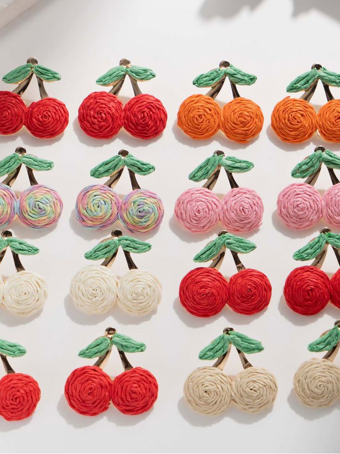 Pendientes cerezas efecto rafia - Acero inoxidable