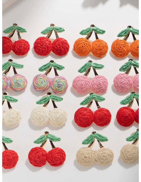 Pendientes cerezas efecto rafia - Acero inoxidable