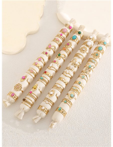 Conjunto de 12 anillos efecto piedra - Acero inoxidable - Expositor incluido