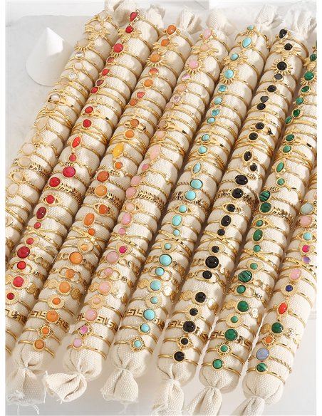 Conjunto de anillos efecto piedra - Acero inoxidable - Expositor incluido