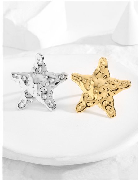 Anillo estrella de mar efecto martillado - Acero inoxidable