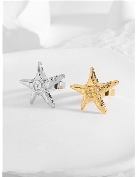 Anillo estrella de mar efecto martillado - Acero inoxidable