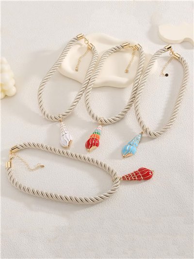 Collar cuerda colgante caracola esmaltado- Acero inoxidable