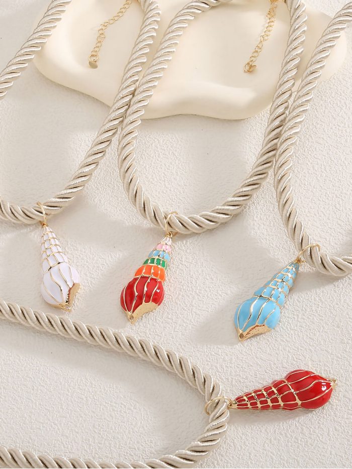 Collar cuerda colgante caracola esmaltado- Acero inoxidable
