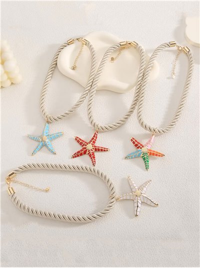 Collar cuerda colgante estrella de mar esmaltada- Acero inoxidable