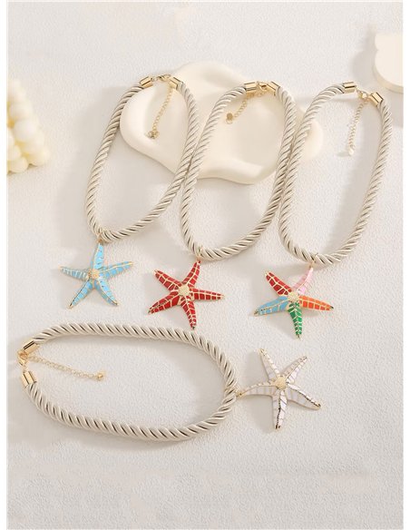 Collar cuerda colgante estrella de mar esmaltada- Acero inoxidable