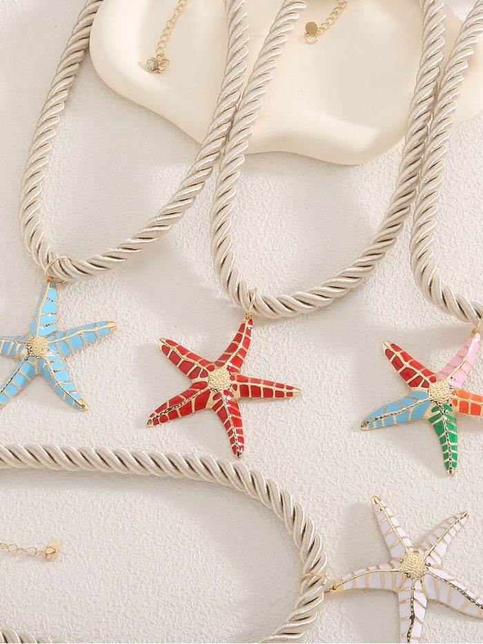 Collier corde pendentif étoile de mer émaillée - Acier inoxydable