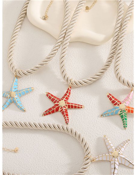 Collar cuerda colgante estrella de mar esmaltada- Acero inoxidable