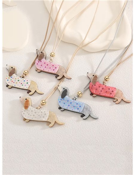 Collar cuerda colgante perro salchicha de resina - Acero inoxidable