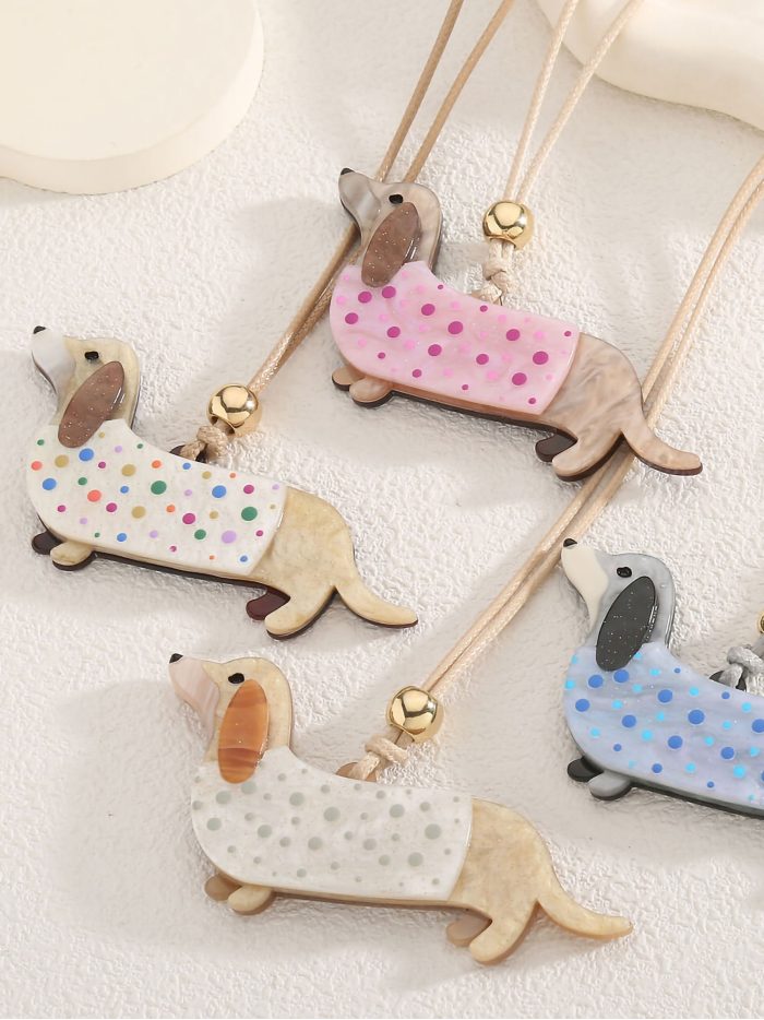 Collar cuerda colgante perro salchicha de resina - Acero inoxidable