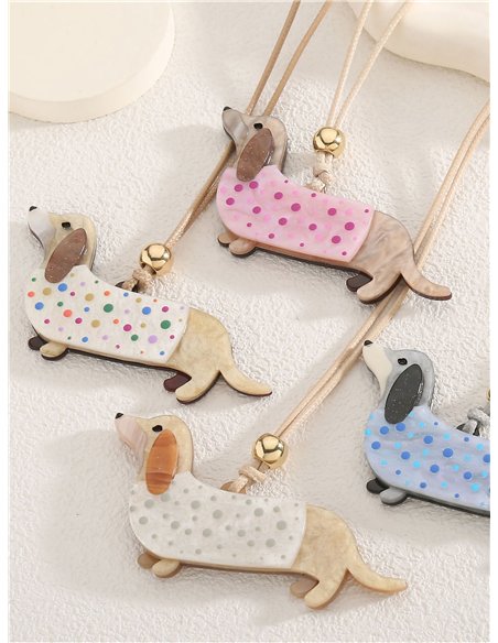 Collar cuerda colgante perro salchicha de resina - Acero inoxidable