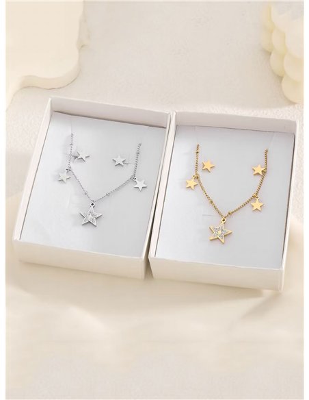 Conjunto de collar cadena charm estrellas con circonitas + Pendientes - Acero inoxidable
