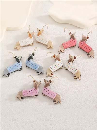 Pendientes aros colgantes con perro salchicha de resina - Acero inoxidable