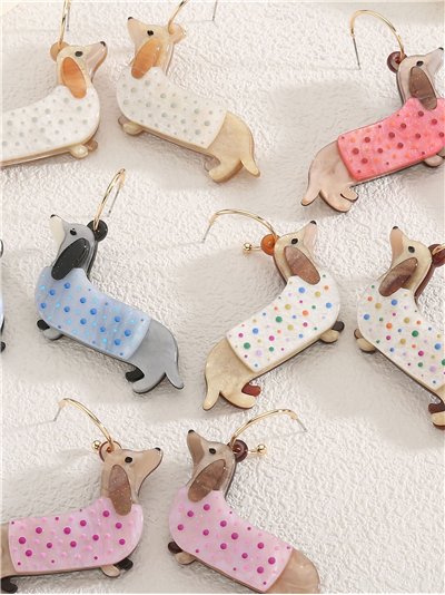 Pendientes aros colgantes con perro salchicha de resina - Acero inoxidable 2