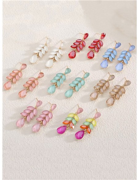 Pendientes largos fiesta hojas con pedrería - Acero inoxidable