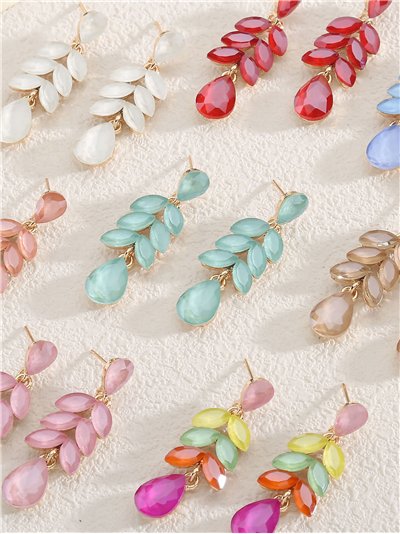 Pendientes largos fiesta hojas con pedrería - Acero inoxidable 2