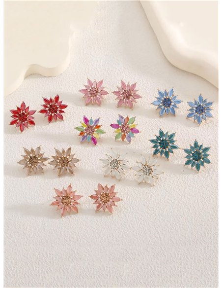 Pendientes fiesta flor con pedrería - Acero inoxidable