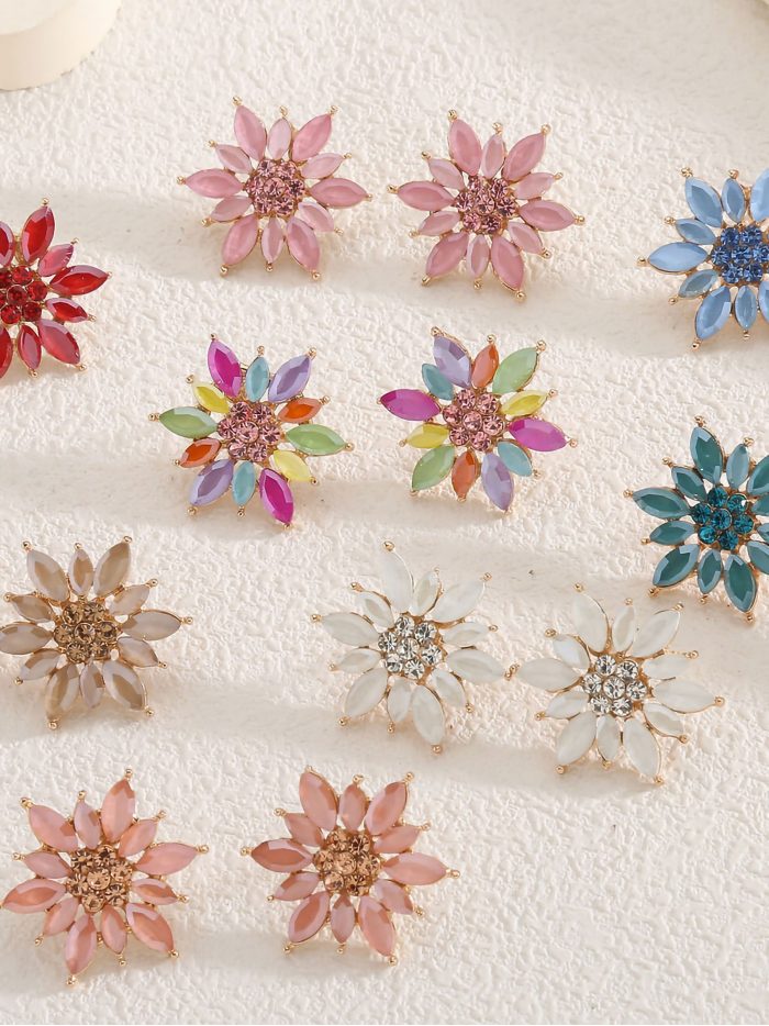 Orecchini da festa con fiore e strass - Acciaio inossidabile