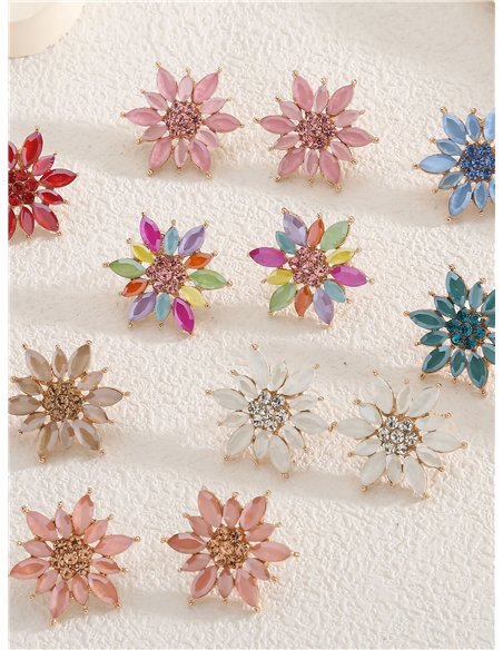 Pendientes fiesta flor con pedrería - Acero inoxidable