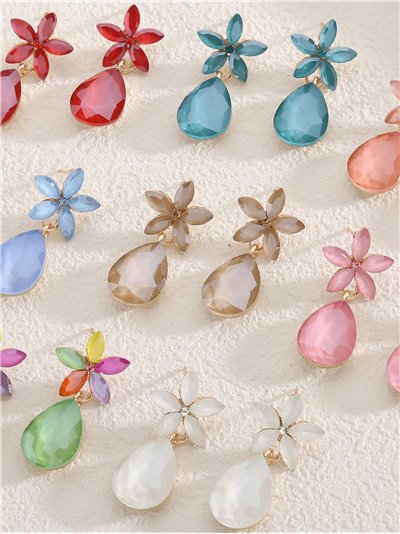 Pendientes fiesta flor con pedrería - Acero inoxidable 2