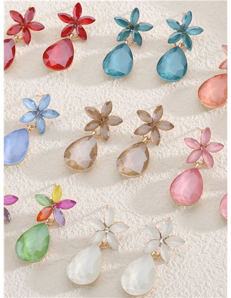 Pendientes fiesta flor con pedrería - Acero inoxidable