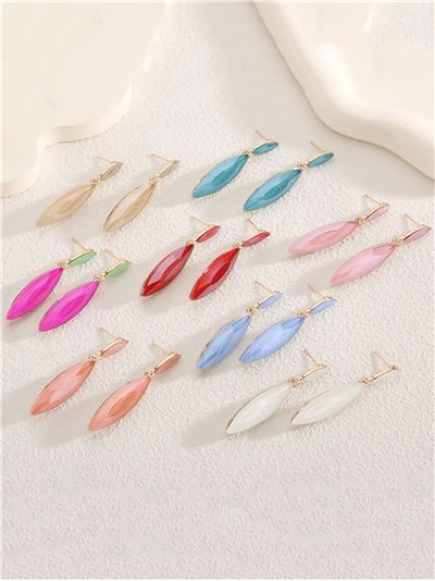 Pendientes largos ovalados con pedrería - Acero inoxidable