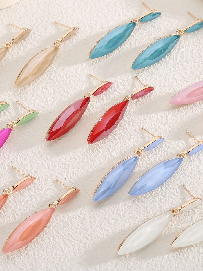 Boucles d'oreilles longues ovales avec strass - Acier inoxydable