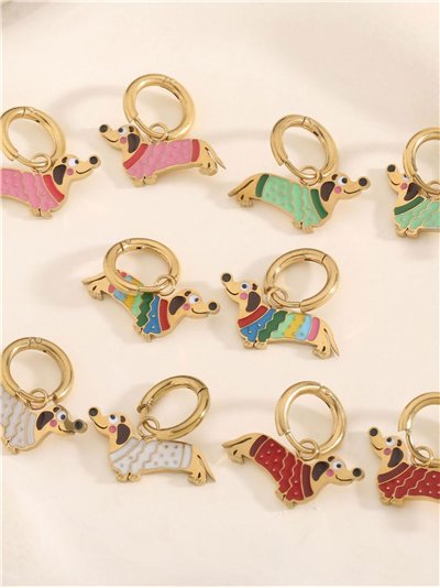 Pendientes aros colgantes con perro salchicha esmaltado - Acero inoxidable 2