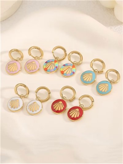 Pendientes aros colgantes con conchas esmaltadas - Acero inoxidable